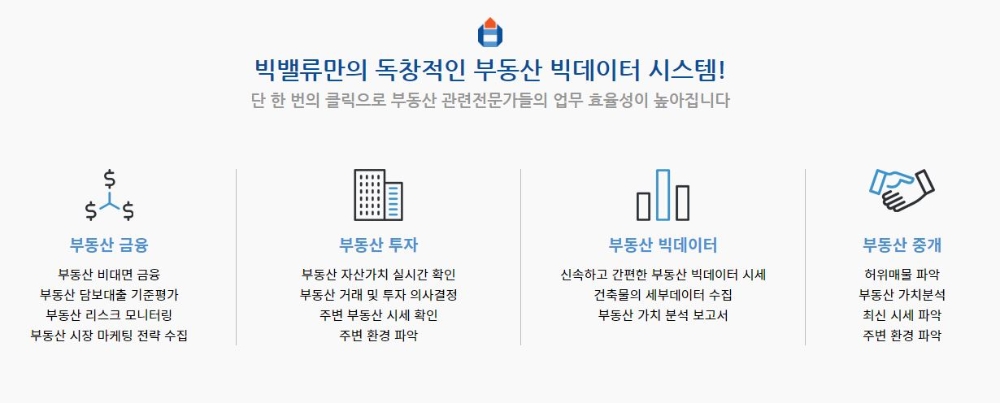 빅밸류 주요 제공 서비스 / 사진=빅밸류 홈페이지 갈무리