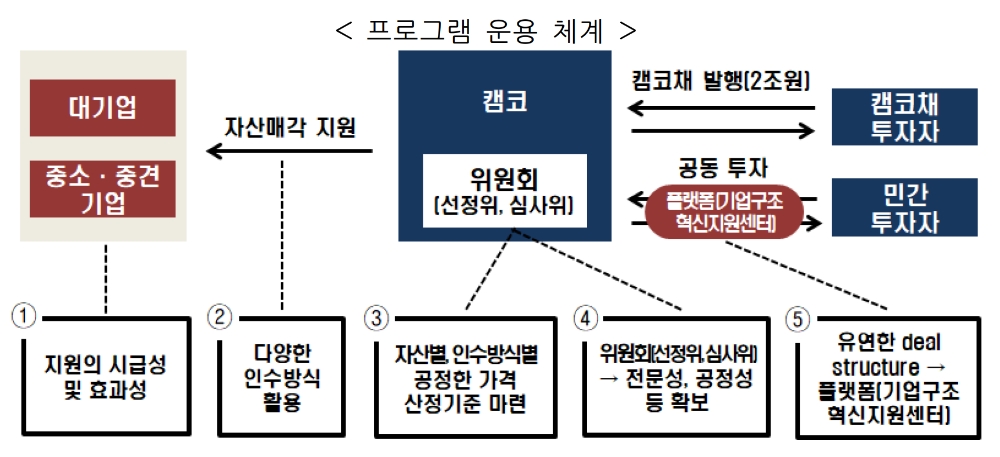 기업자산 매각 지원 프로그램 운용 체계. /자료=금융위원회