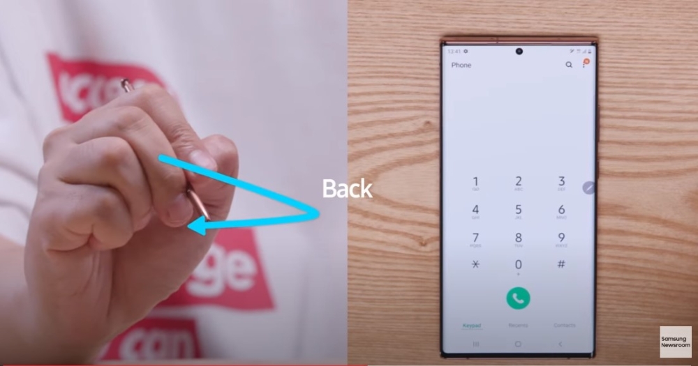갤럭시노트20에 탑재된 S펜으로 '에어 액션' 기능을 선보이고 있다/사진=삼성전자 뉴스룸 유튜브 캡쳐