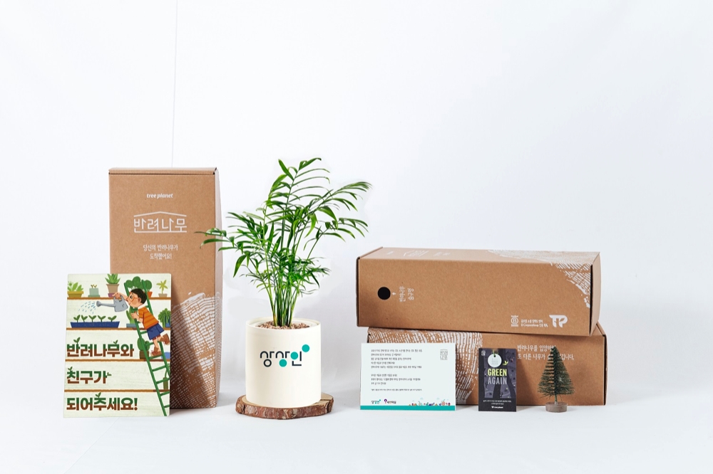 상상인그룹은 ‘휠체어 사용 아동 이동성 향상 프로젝트’를 통해 인연을 맺은 아이들에게 가정에서 기를 수 있는 ‘반려나무’를 선물한다고 25일 밝혔다./사진=상상인그룹