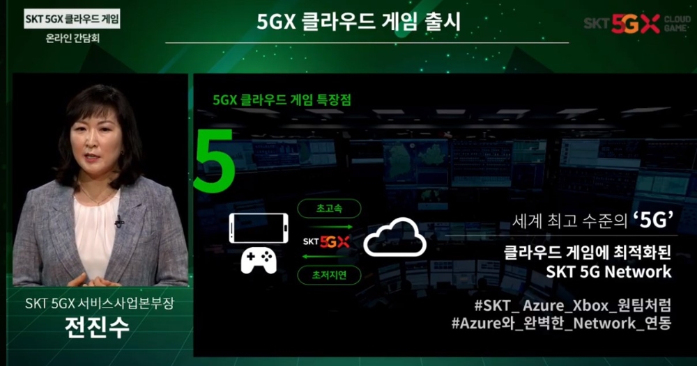 전진수 SK텔레콤 5GX 서비스 사업본부장이 '5GX 클라우드 게임'에 대해 설명하고 있다./사진=SK텔레콤 온라인 간담회 캡쳐