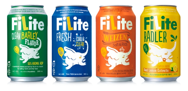 필라이트는 5일 '필라이트 라들러(사진 오른쪽 첫번째)'를 출시, 상품 라인업을 4종으로 확대했다. /사진=하이트진로.