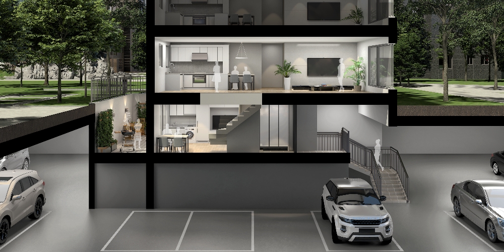 롯데건설의 광진구 ‘롯데캐슬 리버파크 시그니처’복층형 1층 세대 특화설계 '캐슬 듀플렉스 가든하우스' 단면도 이미지. / 사진제공 = 롯데건설