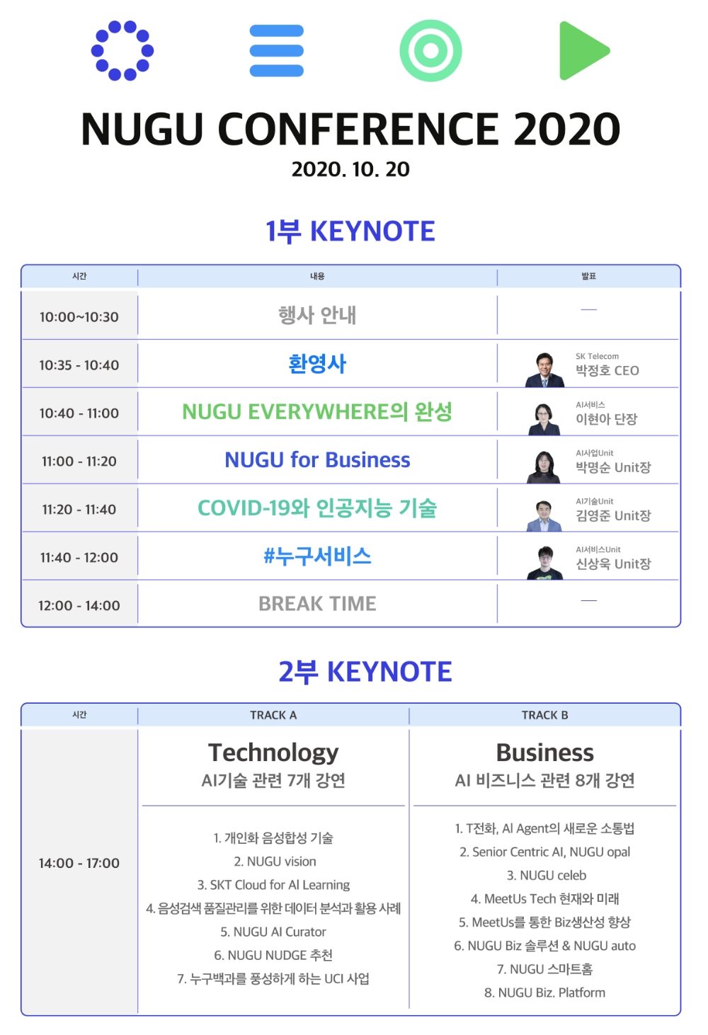 누구 컨퍼런스 2020 행사 진행표/자료=SK텔레콤