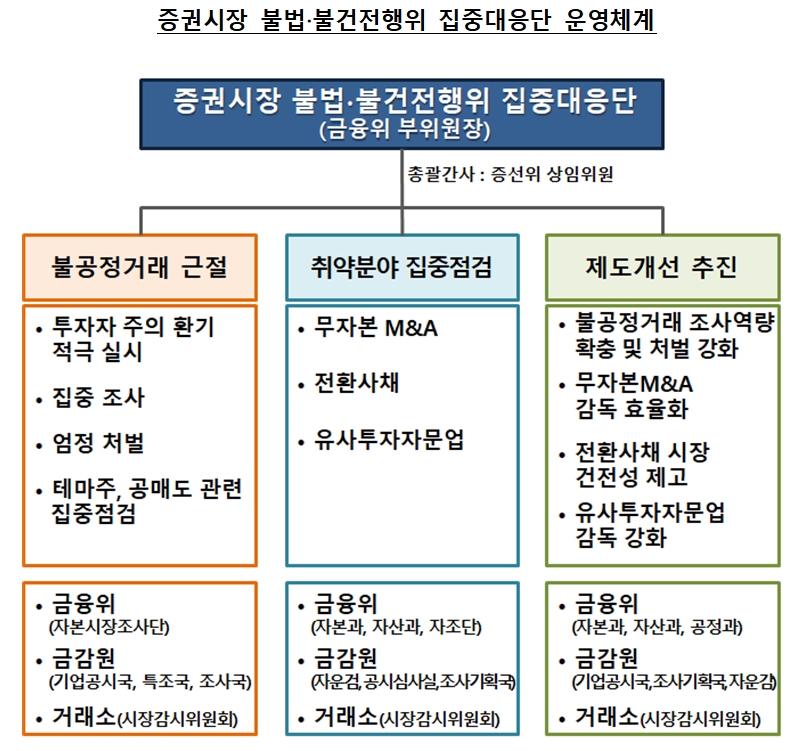 증권시장 불법‧불건전행위 집중대응단 운영체계 / 자료출처= 금융위원회, 금융감독원(2020.10.19)