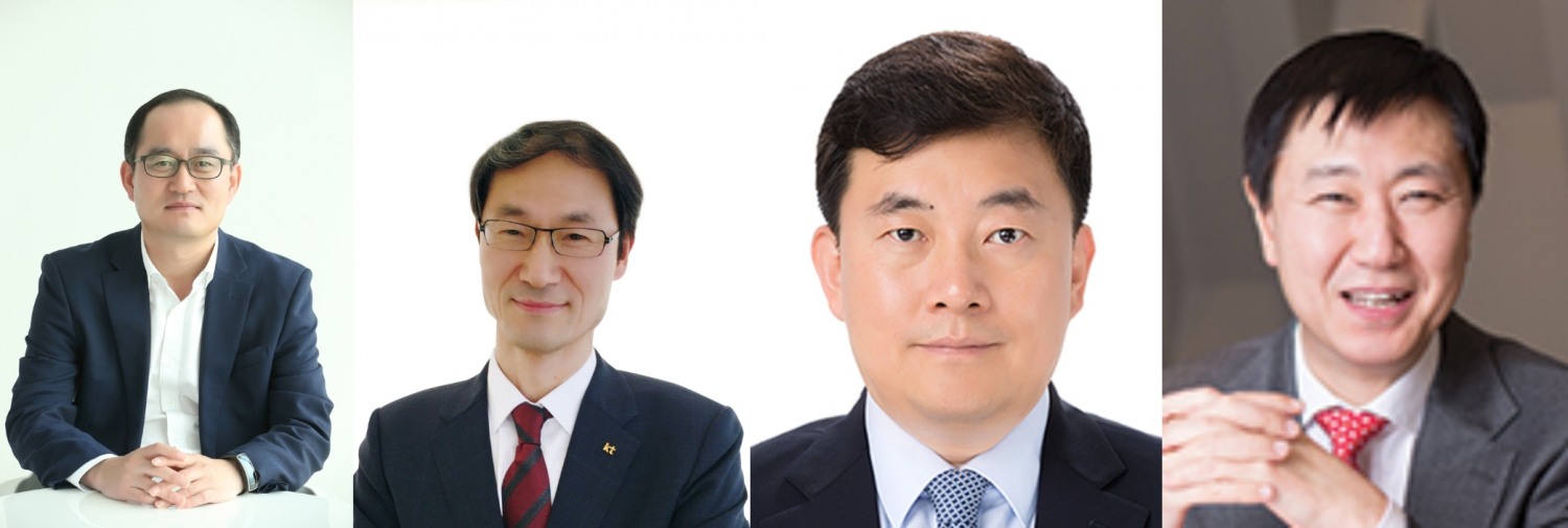 (왼쪽부터) 강국현 커스터머부문장(사장), 박종욱 경영기획부문장(사장), 송재호 미디어플랫폼사업본부장(부사장), 정기호 나스미디어 대표(부사장). 사진=KT