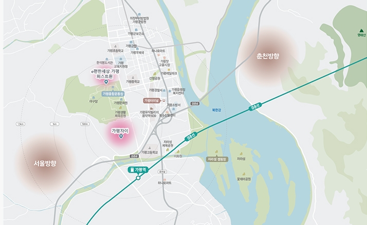 GS건설 '가평자이', 대림산업 'e편한세상 가평퍼스트원' 위치도