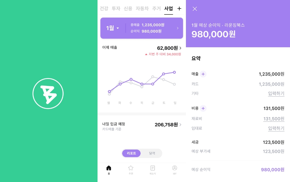 뱅크샐러드 사업자 서비스 화면./사진=뱅크샐러드