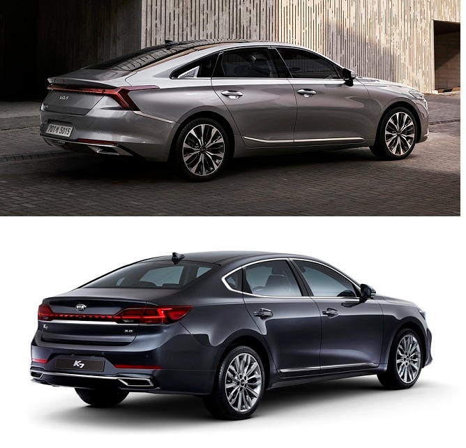 기아 준대형 세단 K8(위)과 K7 2세대 페이스리프트.