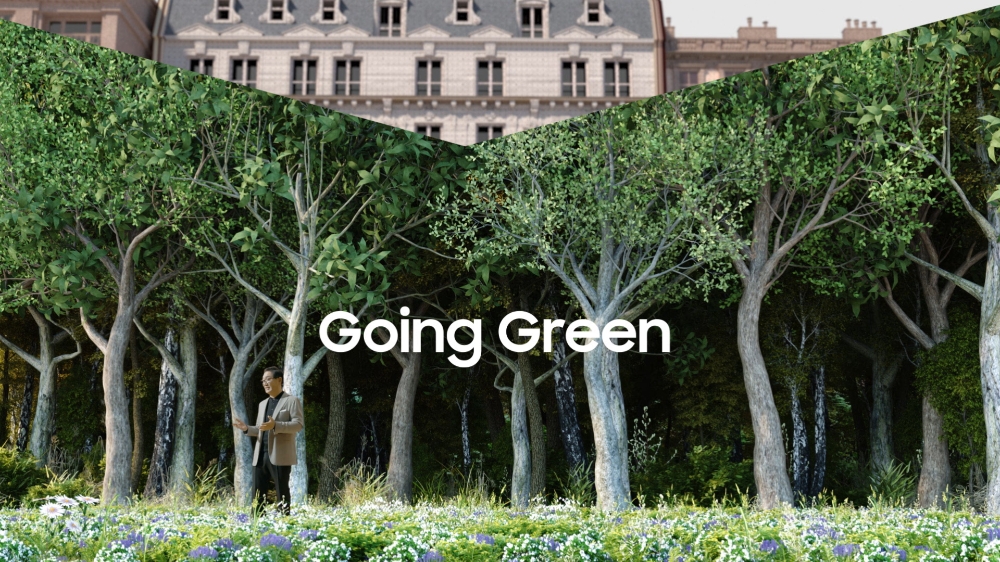 한종희 삼성전자 영상디스플레이사업부장(사장)이 친환경 정책에 대해 설명하고 있다. 사진=삼성전자