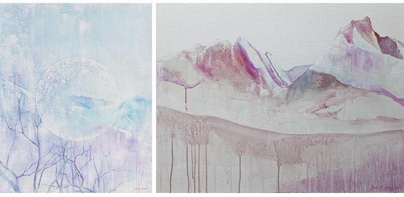 좌)정지원 WHITE NOISE 91x72.7cm Acrylic on Canvas 2020 / 우)정지원 WHITE NOISE, 2020, Acrylic on Canvas, 53.0 x 65.1 cm