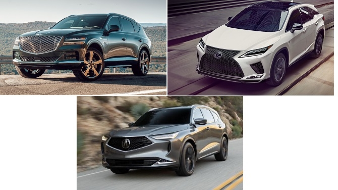 (왼쪽 위부터 시계방향) 제네시스 GV80, 렉서스 RX, 아큐라 MDX,