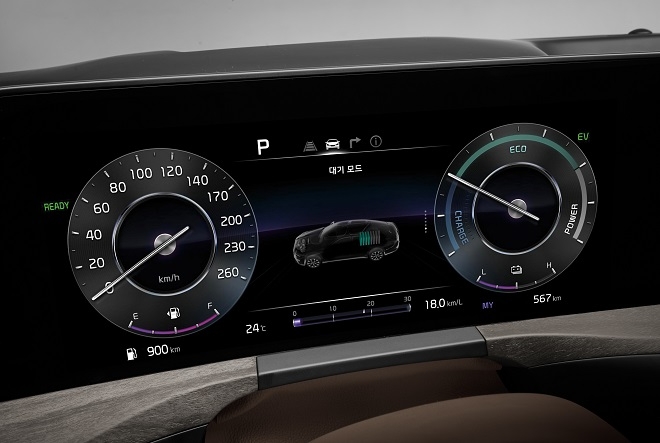 기아 K8 하이브리드, HEV 특화 클러스터.