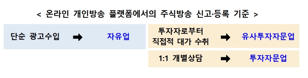 온라인 개인방송 플랫폼 주식방송 신고/등록 기준 / 자료제공= 금융감독원(2021.07.15)