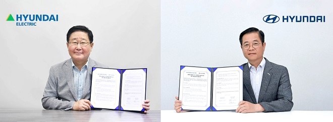 조석 현대일렉트릭 대표이사(왼쪽)과 김세훈 현대자동차 연료전지 사업부 부사장.