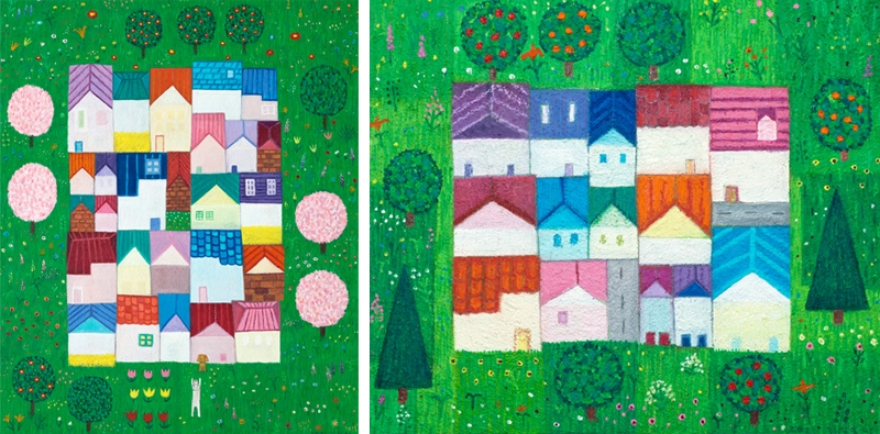 좌) 봄 마중 90.9x72.7 cm mixed media 2021, 우) 나의 정원 53.0 x45.5 cm mixde media 2021