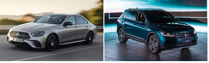 벤츠 E클래스(왼쪽)과 폭스바겐 티구안.