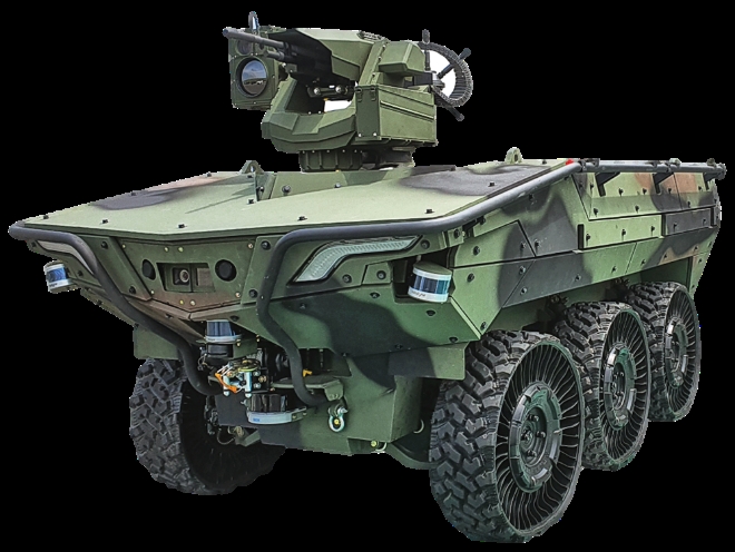 한화디펜스가 개발한 인공지능 기반 ‘지능형 다목적무인차량’의 군 시범운용이 시작됐다. 사진=한화디펜스.