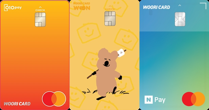 우리카드의 ‘우리 010PAY 체크카드’와 ‘우리카드 #오하쳌’, ‘네이버페이 우리카드 체크’. /사진제공=우리카드