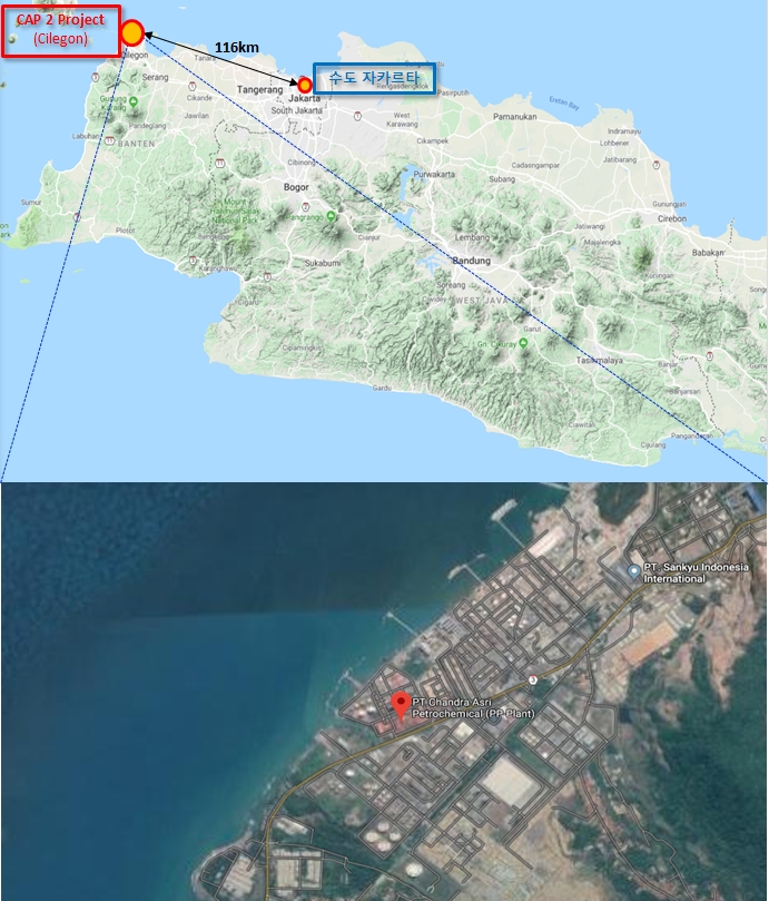 인도네시아 석유 화학단지(CAP 2 – PKG A) 위치도.