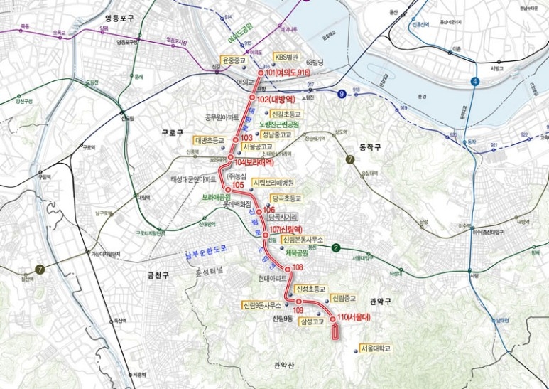 신림선 노선도 / 자료제공=서울시
