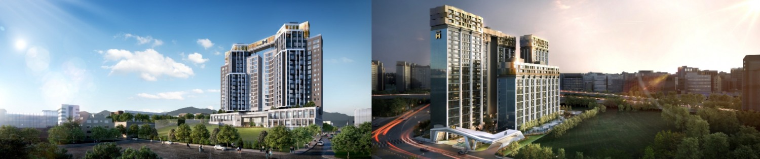 대치 비취타운 가로주택사업(왼쪽), 잠원 롯데캐슬갤럭시1차아파트 리모델링사업 조감도. / 사진제공=현대건설
