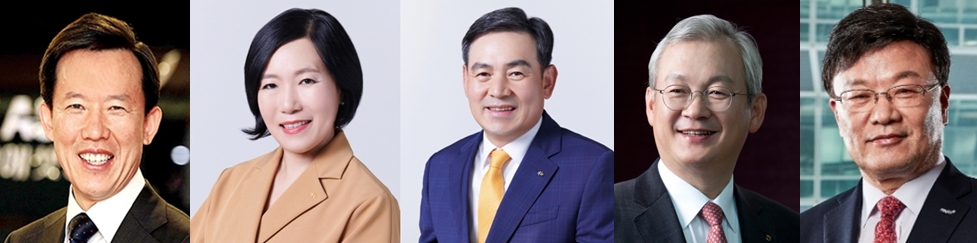 (왼쪽부터) 최현만 미래에셋증권 회장, 박정림·김성현 KB증권 사장, 정영채 NH투자증권 사장, 김원규 이베스트투자증권 대표 / 사진제공= 각사