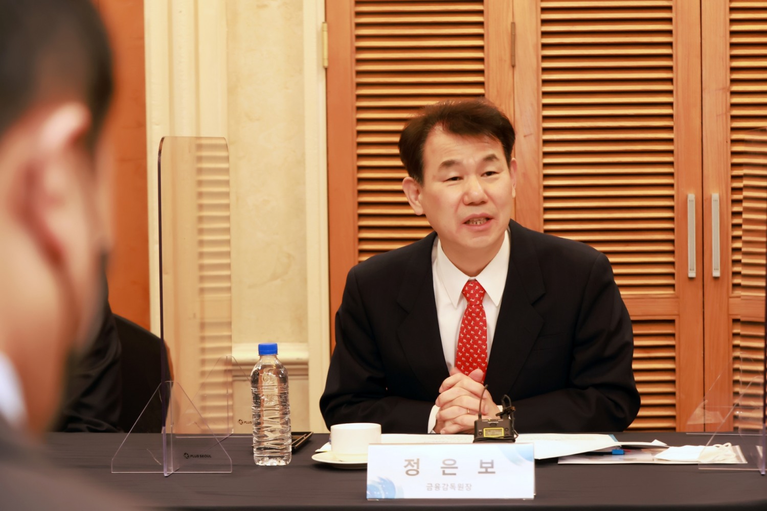 정은보 금융감독원장이 9일 서울 여의도 켄싱턴호텔에서 열린 기관전용 사모펀드 운용사 CEO(최고경영자) 간담회에서 발언하고 있다. / 사진제공= 금융감독원(2022.02.09)