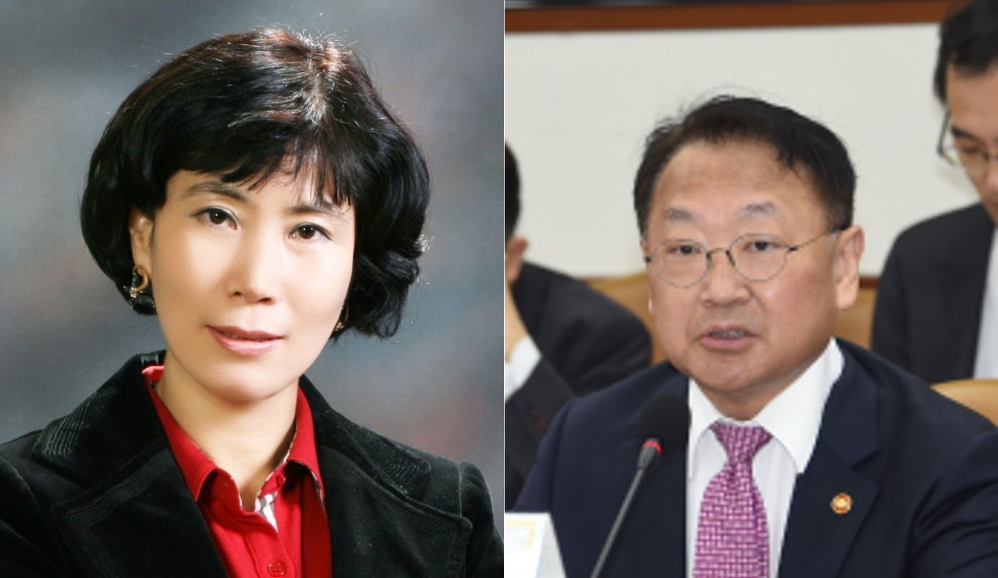 허경옥 교수(왼쪽), 유일호 전 경제부총리./사진=성신여대 홈페이지, 한국금융신문 DB