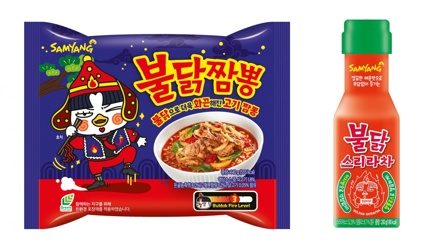 불닭짬뽕과 불닭스리라차 제품 모습./ 사진제공 = 삼양식품
