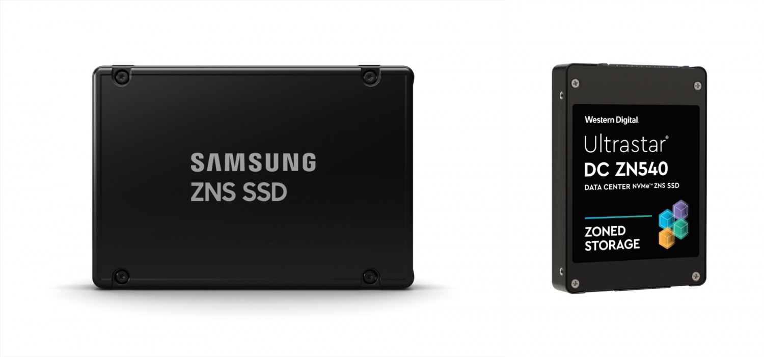 삼성전자 ZNS SSD(왼쪽)와 웨스턴디지털 ZNS SSD (ZN540)(오른쪽). 사진=삼성전자
