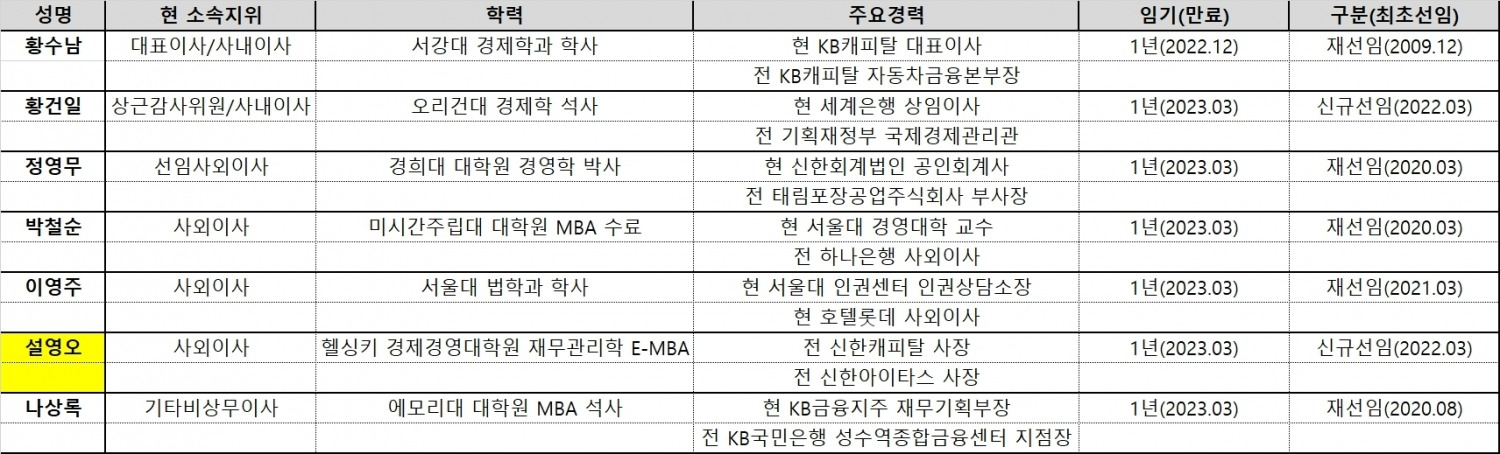 KB캐피탈 이사회 멤버. /사진제공=한국금융신문
