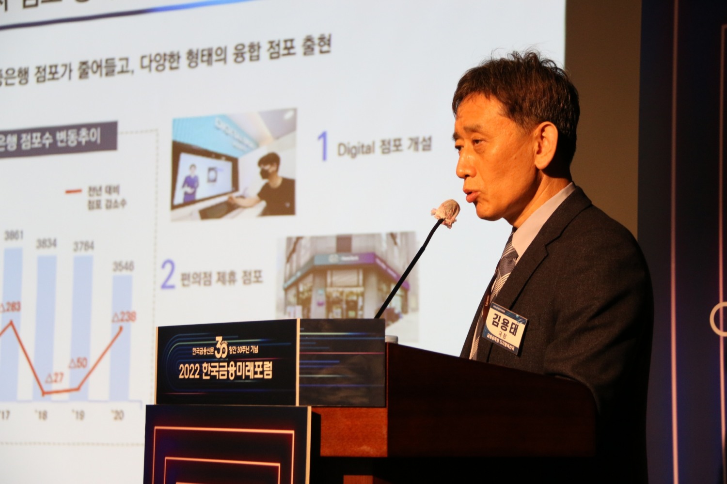 김용태 금융감독원 디지털금융혁신국장이 17일 열린 2022 한국금융미래포럼에서 ‘디지털 금융에 대응한 감독 변화’를 주제로 발표하고 있다.