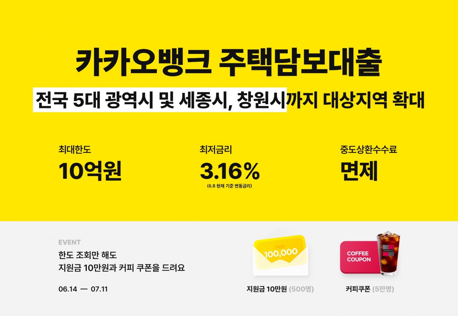 카카오뱅크가 9일부터 주택담보대출 상품 대상지를 확대하고 금리도 인하한다. / 사진제공=카카오뱅크