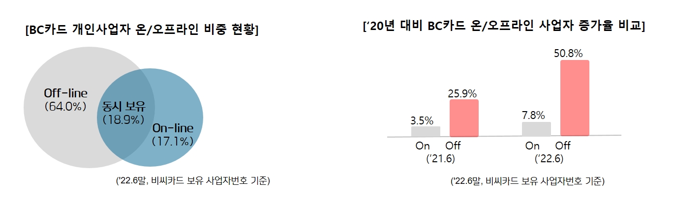 BC카드 개인사업자 온/오프라인 비중 현황. /자료제공=BC카드