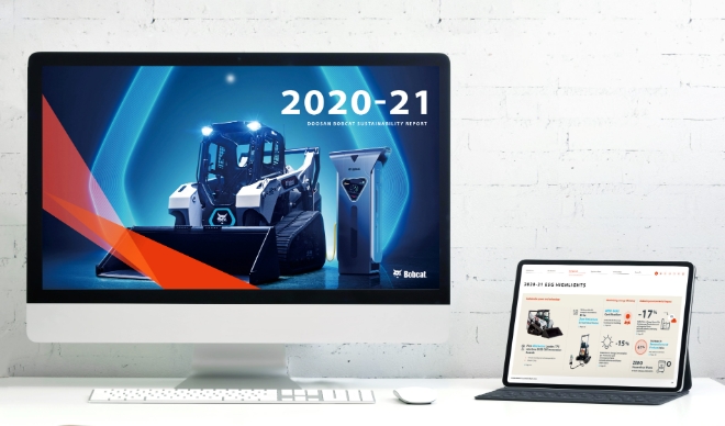 두산밥캣(대표이사 박철성, 조덕제)이 ESG(환경·사회·지배구조) 경영성과를 담은 ‘2020-21 두산밥캣 지속가능경영보고서’를 발간했다. 사진=두산밥캣.