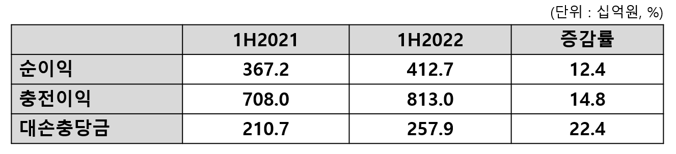 신한카드 2022년 상반기 실적. /표=신혜주 기자