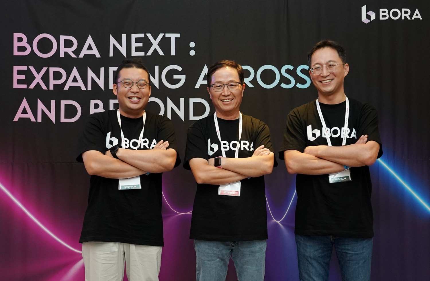 (왼쪽부터) 우상준 메타보라 공동대표, 조계현 카카오게임즈 대표, 임영준 보라네트워크 최고사업책임자(CBO. 사진=보라네트워크