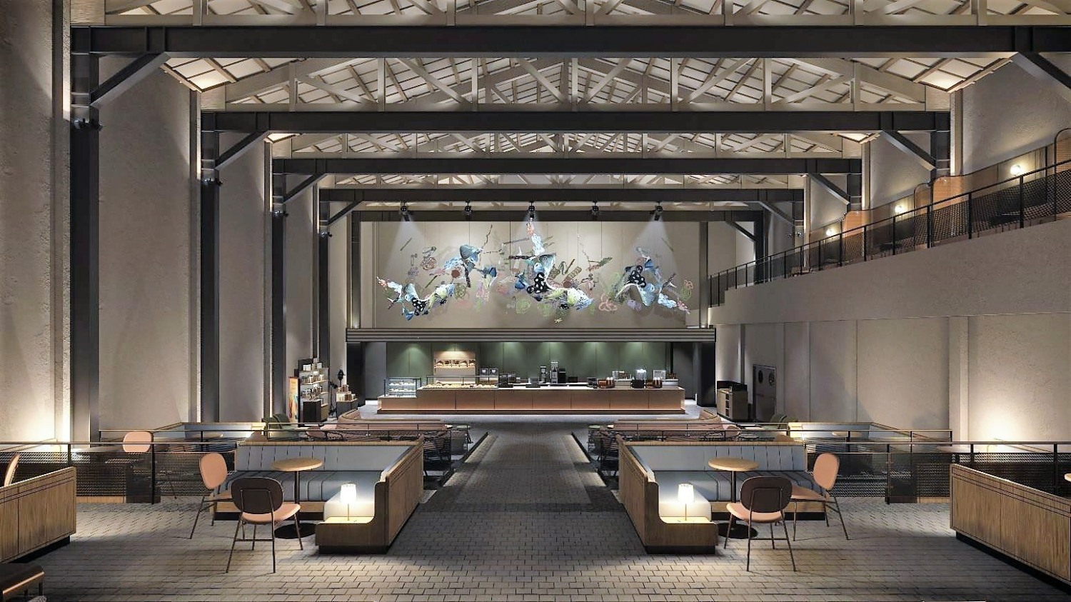 매장을 들어서면 정면으로 보이는 계산대 위에 아트워크는 커피 나무에서 볼 수 있는 요소를 해체해 원형으로 조성했다./사진제공=스타벅스