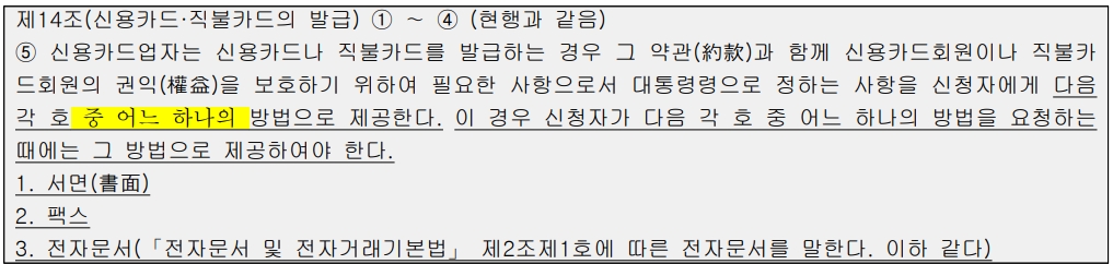 전날(27일) 신용카드 발급 시 서면 교부 원칙을 없앤 여신전문금융업법 개정안이 국회 본회의를 통과했다. /자료제공=김희곤 국민의힘 의원실