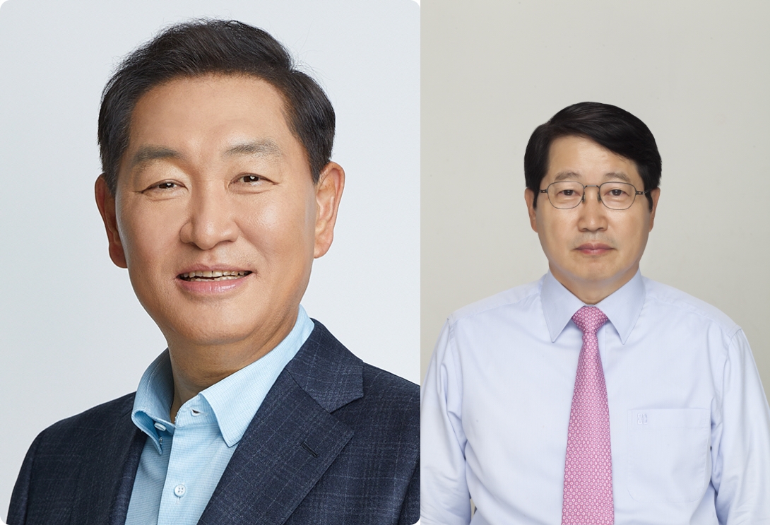 한종희 삼성전자 대표이사 부회장(왼쪽)과 협성회장 김영재 대덕전자 대표이사(오른쪽). 사진=삼성전자