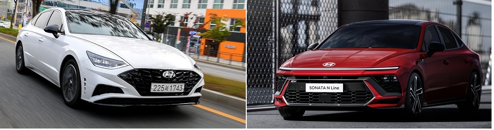 현대차 중형세단 쏘나타 8세대(왼쪽)와 8세대 페이스리프트.