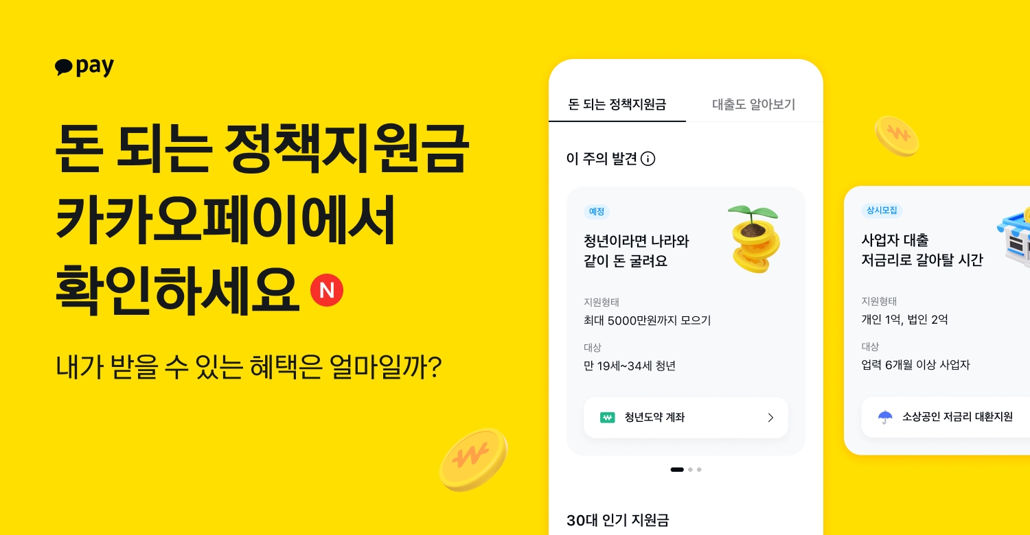 카카오페이가 ‘돈 되는 정책지원금’ 서비스를 시작한다. /자료제공=카카오페이
