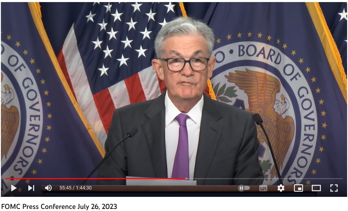 제롬 파월 연준(Fed) 의장 FOMC(연방공개시장위원회) 후 기자회견(2023.07.26) / 사진출처= 미국 Federal Reserve 유튜브 채널 갈무리