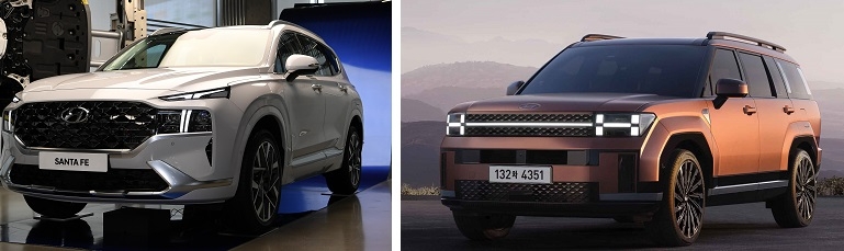 싼타페 4세대 페이스리프트(왼쪽)과 5세대 풀체인지.