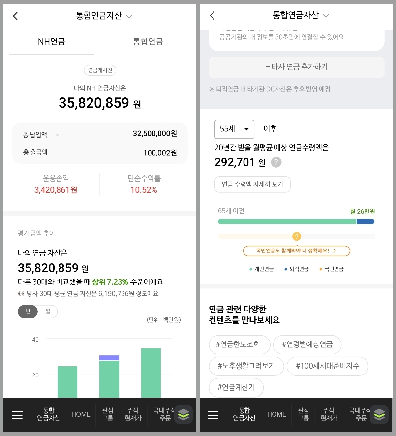 NH투자증권 연금통합자산 화면. /사진제공 = NH투자증권