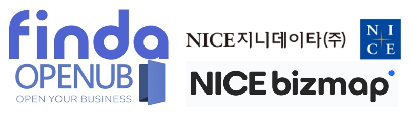 (왼쪽부터) 핀다 및 오픈업 로고와 나이스지니데이타 및 나이스비즈맵 로고. /사진제공=각 사