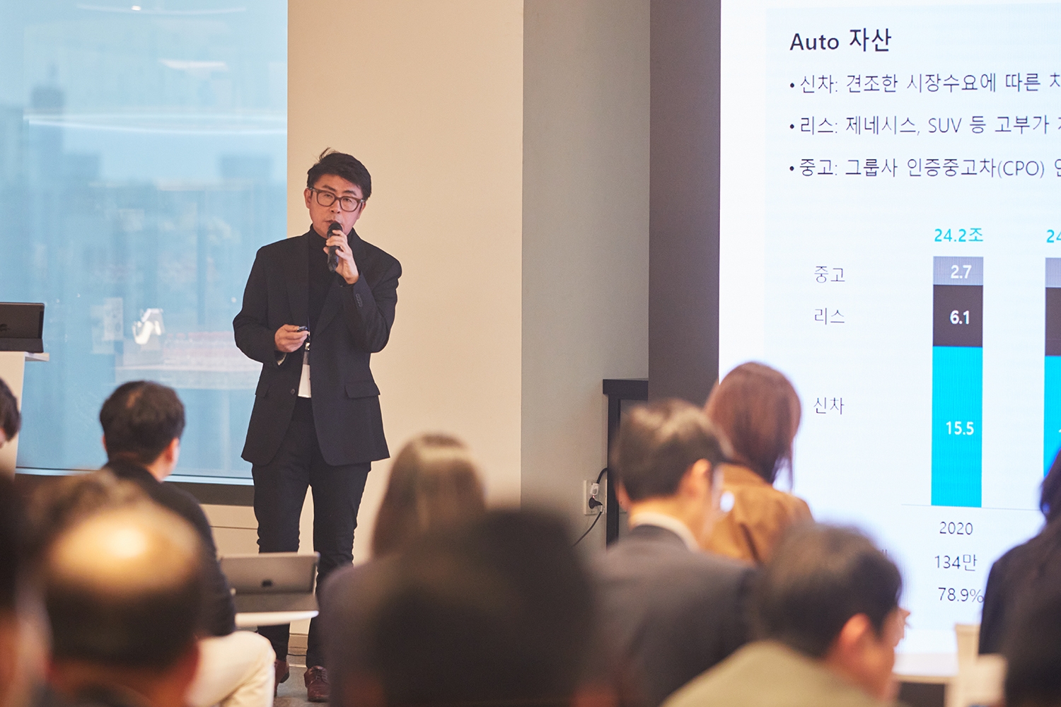 현대캐피탈 이형석 CFO가 '2023 글로벌 투자설명회(IR)'에서 투자자들을 대상으로 올해 성과를 발표하고 있다./ 사진 = 현대캐피탈