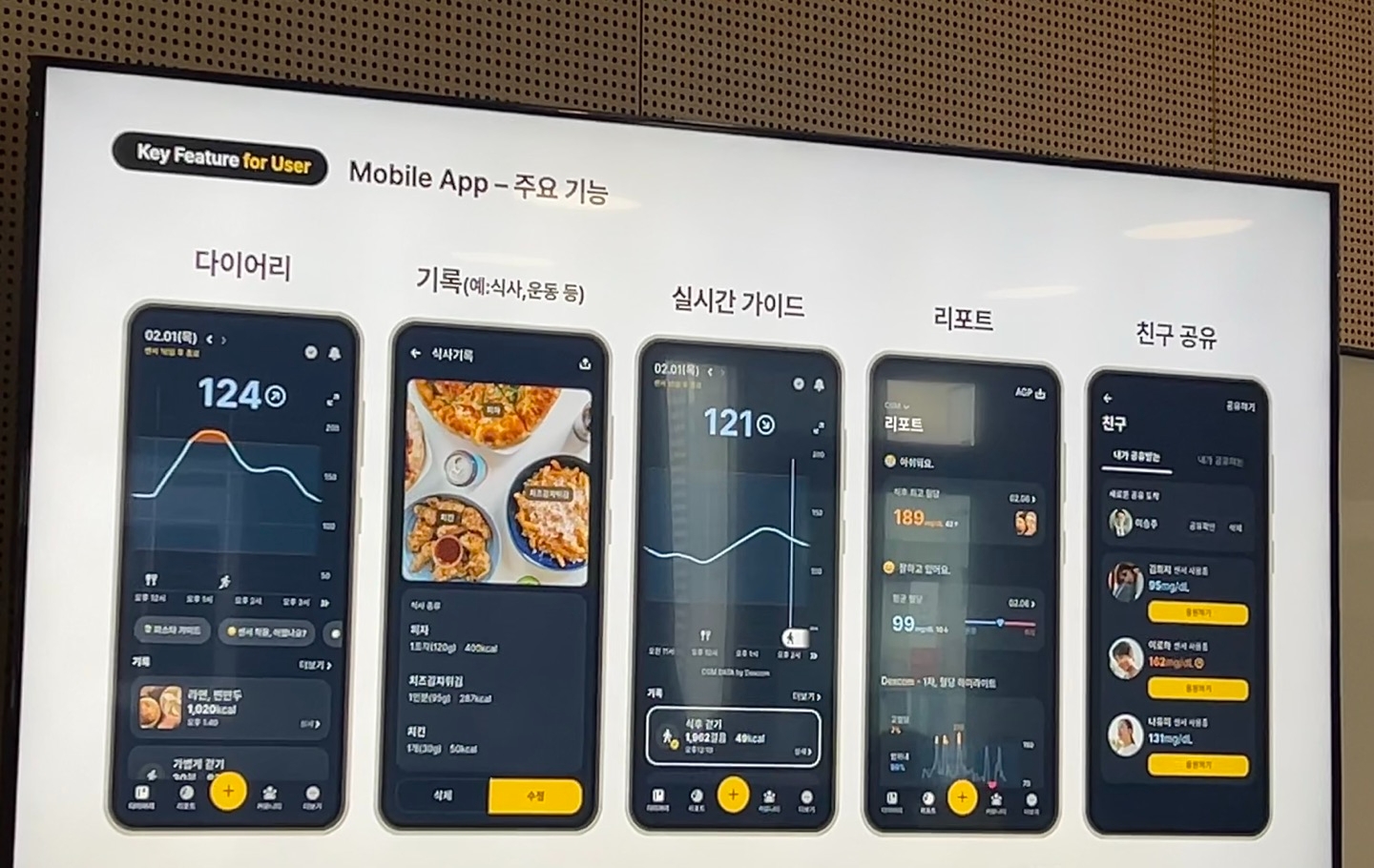카카오헬스케어가 출시한 실시간 혈당 측정 서비스 '파스타'의 주요 기능. / 사진=이주은 기자