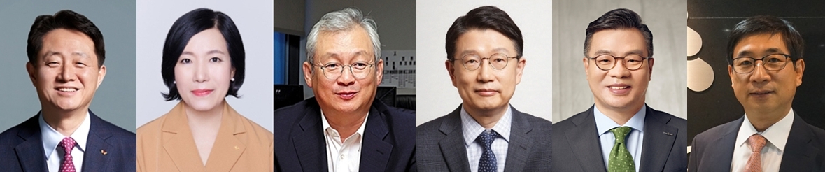 (왼쪽부터) 김신 SK증권 대표, 박정림 KB증권 전 대표, 정영채 NH투자증권 대표, 장석훈 삼성증권 전 대표, 정일문 한국투자증권 부회장, 허남권 전 신영자산운용 대표 / 사진= 각사
